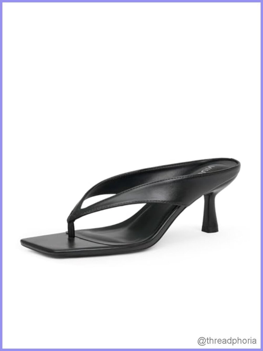 Women's Square Toe Thong Kitten Heel Sandals Faux Leather Slip On